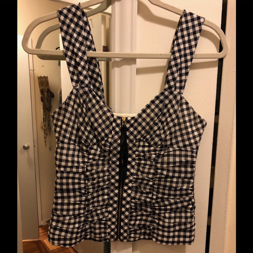 Anthropologie corset-style gingham crop top